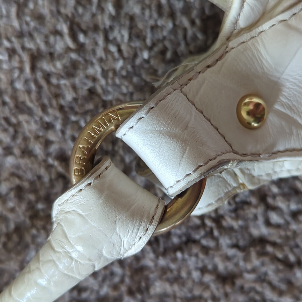 Vintage Brahmin White Leather With Stone Floral Bag - Picture 9 of 16